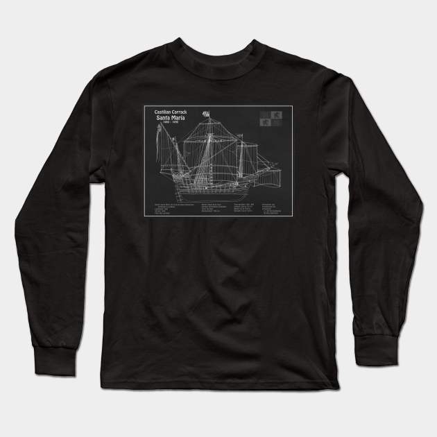 Santa Maria ship - Christopher Columbus Carrack Nau 15th century - PD Long Sleeve T-Shirt by SPJE Illustration Photography